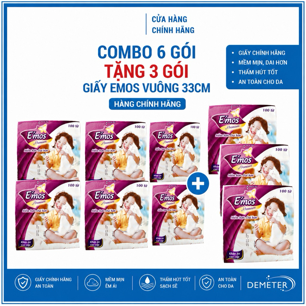 Combo 6 gói tặng 3 gói giấy Emos vuông lớn 33cm - Hàng chính hãng