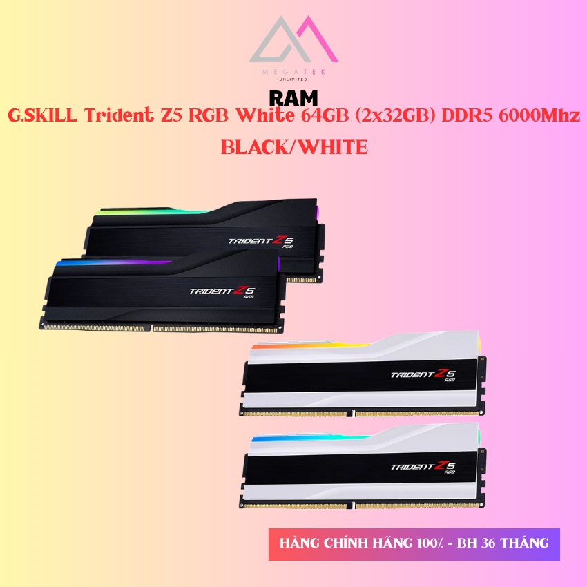 Ram G.SKILL Trident Z5 RGB  64GB (2x32GB) DDR5 6000Mhz White/Black (F5-6000J3636F32GX2-TZ5RW/F5-6000