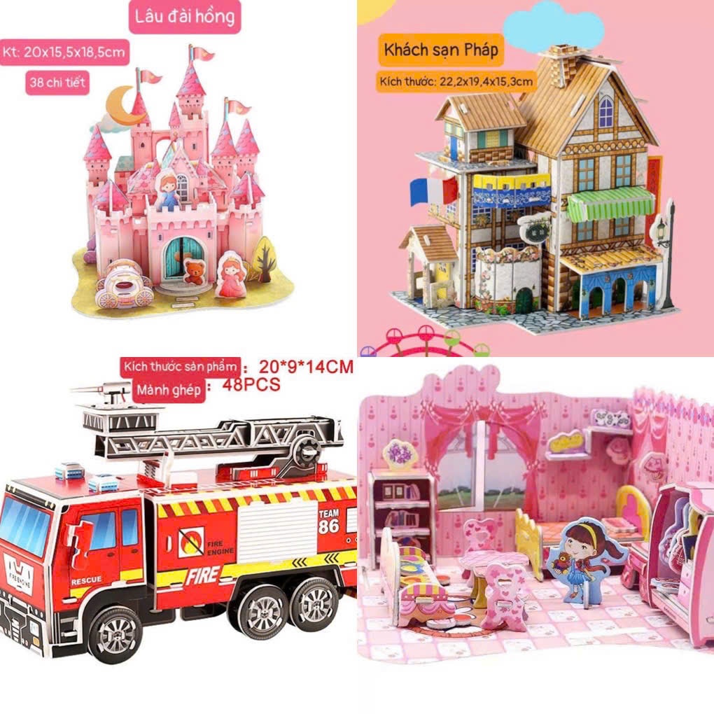 Tranh xốp ghép hình 3D DIY cho bé, bộ mô hình lắp ghép nhà mini 3D bằng xốp phát triển tư duy