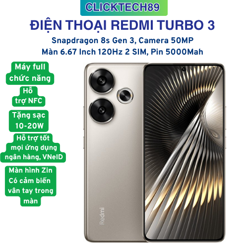 Điện thoại Xiaomi Redmi Turbo 3 12GB/256GB Snapdragon 8s Gen 3 NFC VoLTE AMOLED 120Hz