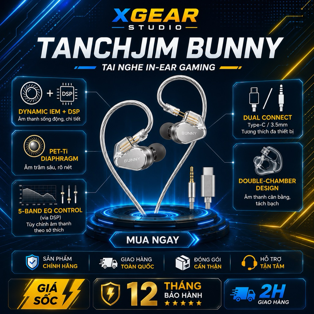 Tanchjim BUNNY DMT 4 Tai nghe IEM HIFI có dây siêu trong tai có trò chơi và thể thao điện tử Lỗ tròn