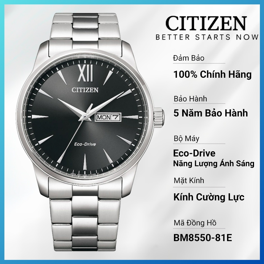 Đồng Hồ Nam Citizen Eco-Drive Dây Thép Không Gỉ BM8550-81E - Mặt Đen (41.8mm)