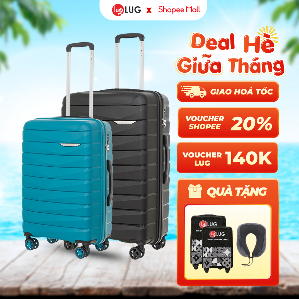 Combo 2 Vali Kéo LUG Lusetti MP027 S20/S24/S28 Nhựa PP Chống Bể Vỡ - Khóa Số Âm Bảo Mật An Toàn