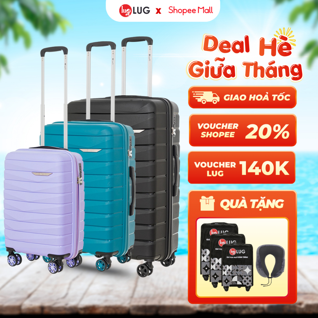 Combo 3 Vali Kéo LUG Lusetti MP027 S20/S24/S28 Nhựa PP Chống Bể Vỡ - Khóa Số Âm Bảo Mật An Toàn