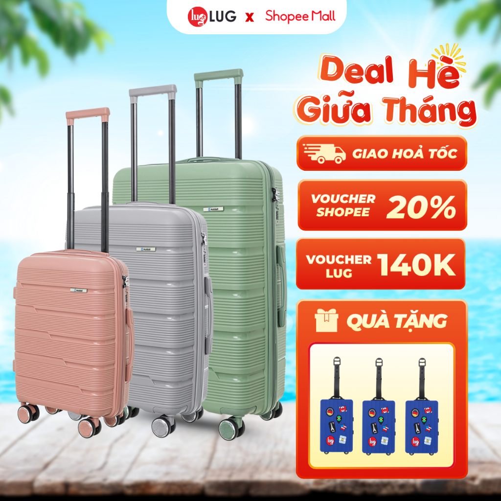 Combo 3 Vali Kéo LUG Holdall MP809 Size 20/24/28 Nhựa PP Chống Bể Vỡ - Khóa Số Âm Bảo Mật An Toàn