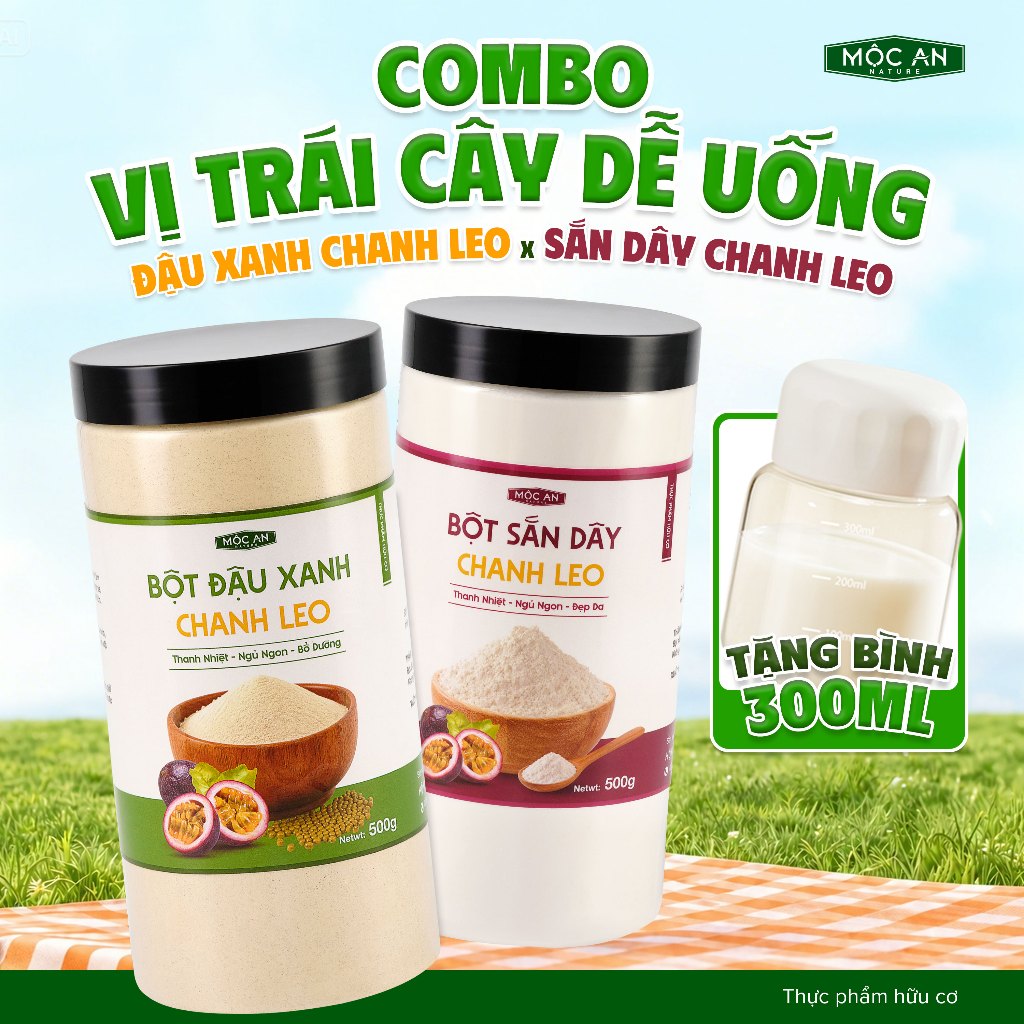 Combo 2 Hũ Bột Sắn Dây Chanh Leo Đậu Xanh Chanh Leo Mộc An Vị Chanh Leo Thanh Nhiệt Giải Khát Dễ Uốn