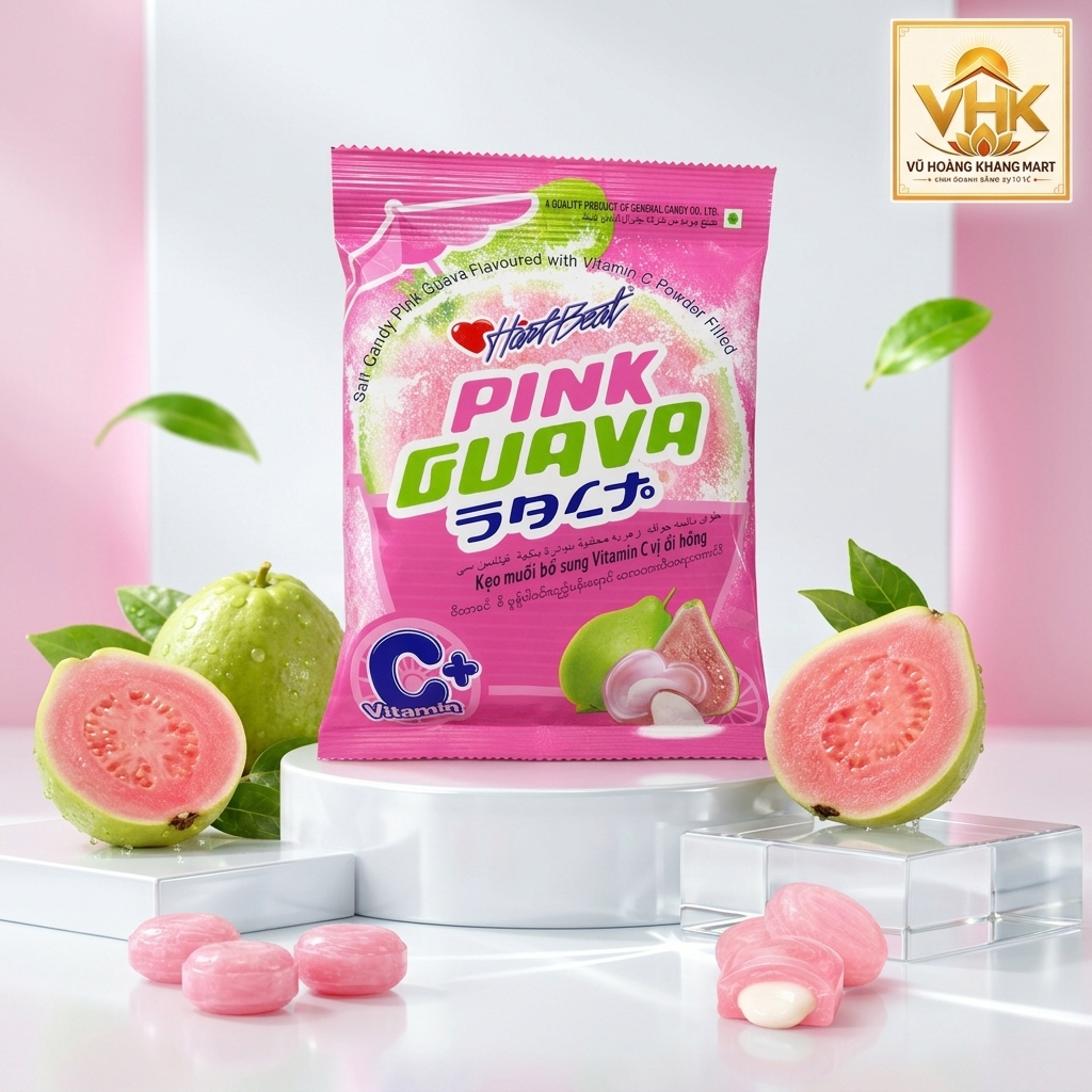 KẸO HEART BEAT PINK GUAVA VỊ ỔI HỒNG THÁNG LAN ( Túi 120 )