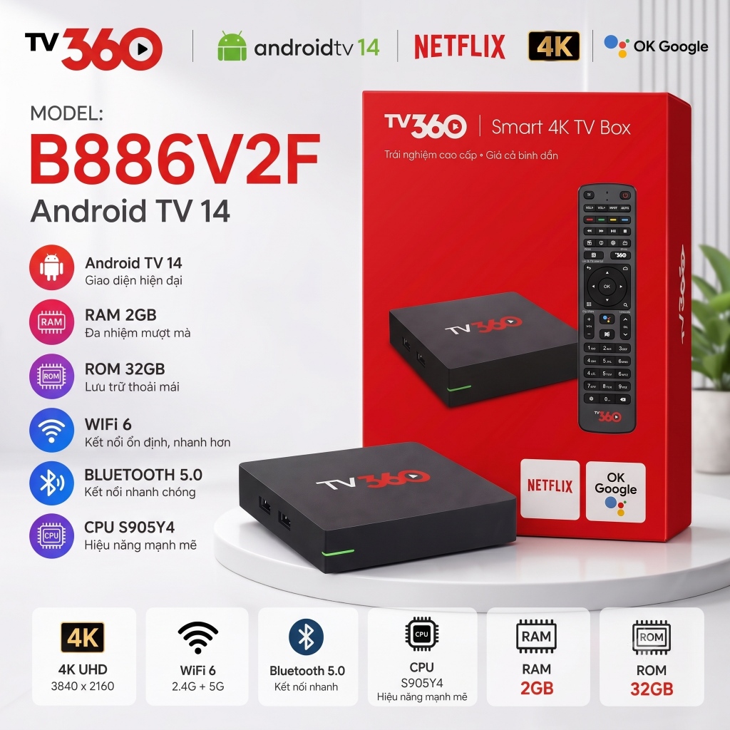 Android TV Box Viettel TV360 B866V2F - Xem truyền hình & xem phim & xem thể thao miễn phí