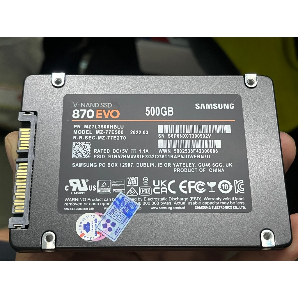 Bán SSD samsung 870 Evo 500GB hàng zin chính hãng còn BH T5  2027 Sức khỏe 99%