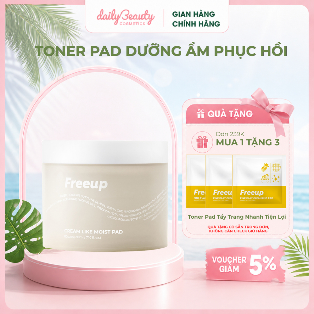 Toner Pad Dưỡng Ẩm Dạng Sữa Kem Freeup Cream Like Moist Pad hộp 80pads