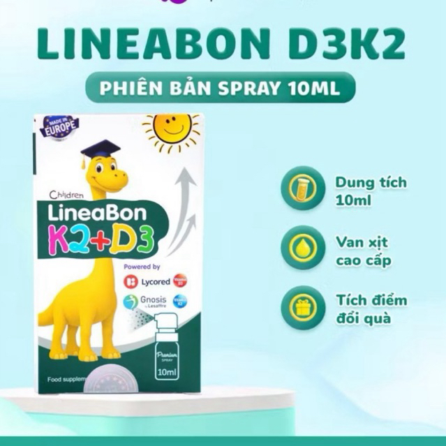 LineaBon K2+D3 Dạng Xịt ( l 10 ml) bổ sung  D3,K2 giúp bé ngủ ngon,mau lớn,chắc khỏe xương,tăng chiề