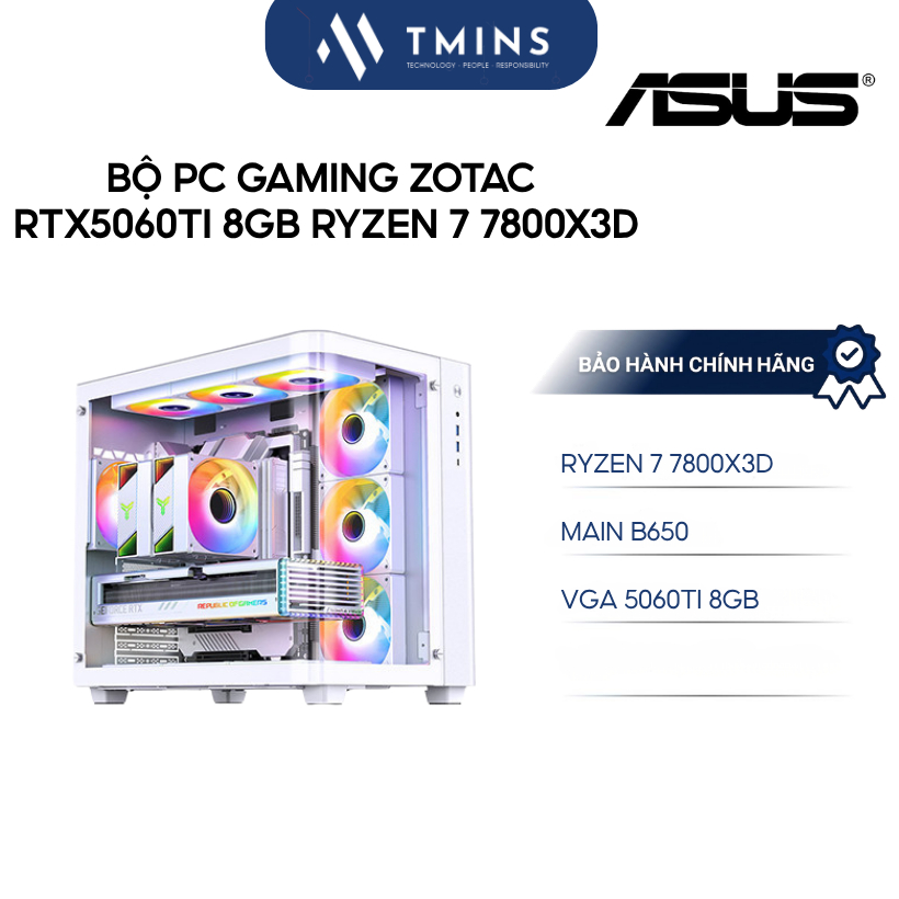 Bộ PC Gaming Zotac RTX5060Ti 8GB, Ryzen 7 7800X3D - Hàng chính hãng