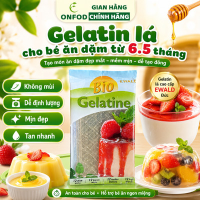 Gelatine lá hữu cơ cho bé ăn dặm ONFOD nhập khẩu Đức làm kẹo dẻo thạch pudding chipchip bánh