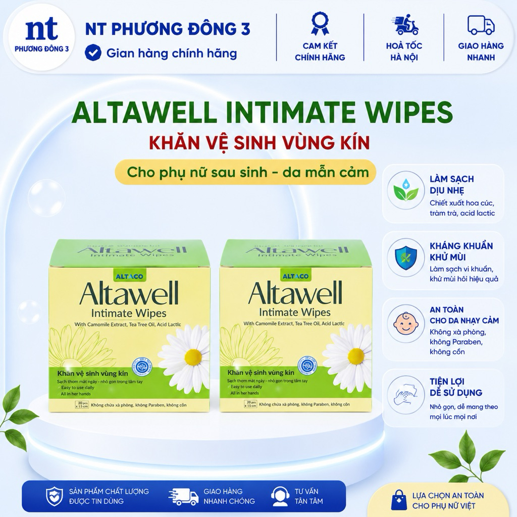 Khăn vệ sinh vùng kín phụ nữ dành cho mẹ bầu Altawell Intimate Wipes