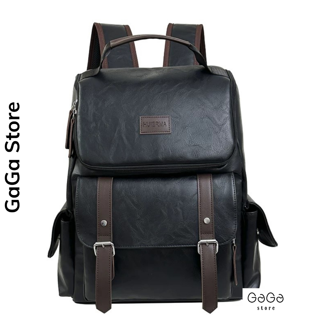 Balo Da PU Unisex đựng Laptop 15.6 inch dung tích lớn dành cho học sinh sinh viên các cấp B988 Gaga 
