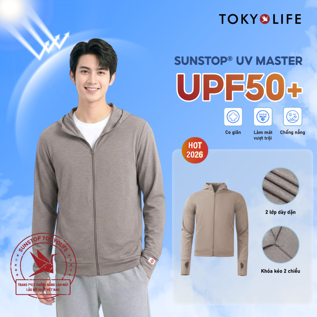 Áo khoác chống nắng NAM TOKYOLIFE SunStop Master mũ liền chống tia UV vải mềm co dãn 40000464