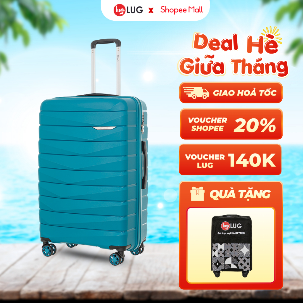 Vali Kéo LUG Lusetti MP027 Size 28 (Size ký gửi), Nhựa PP Chống Bể Vỡ, Khóa Số Âm Bảo Mật An Toàn