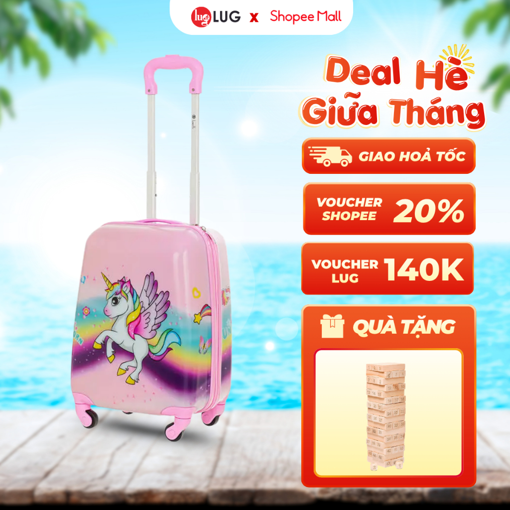Vali Kéo Du Lịch Cho Bé LUG Lusetti MK00 Size18 Nhựa ABS + PC Nhẹ Và Chắc Chắn, Họa Tiết Dễ Thương