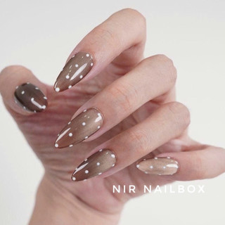 Nailbox Thiết Kế Mắt Mèo Nâu Phối Chấm Bi Trắng, Nailbox Đơn Giản, Nailbox Mắt Mèo- Nir nailbox N42