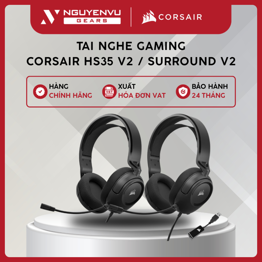 [Full VAT] Tai nghe gaming Corsair HS35 V2 / Surround V2 - Đa nền tảng - BH 24 Tháng