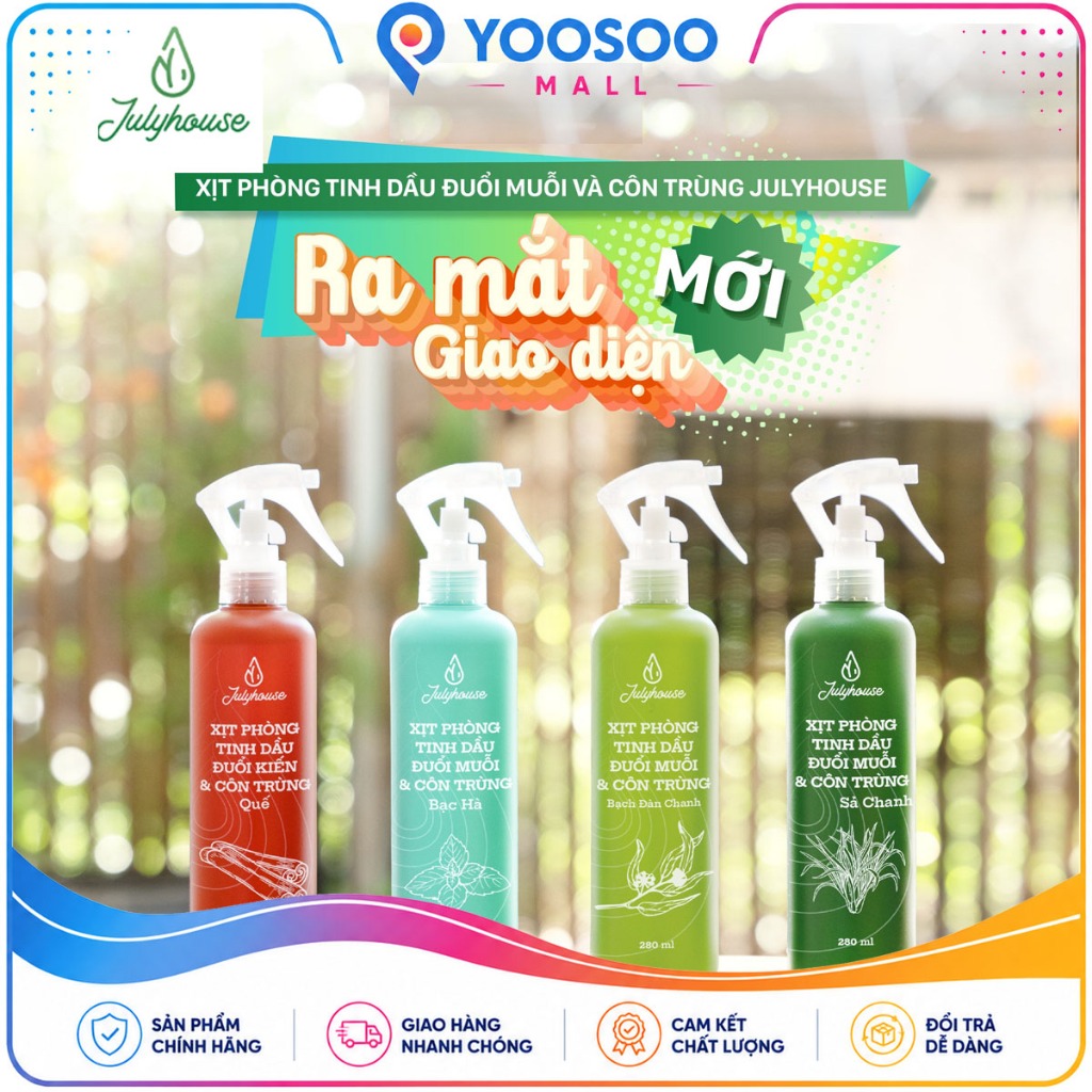 Bình Xịt Phòng 280ml Tinh Dầu Sả Chanh, Bạc Hà, Quế, Bạch Đàn Chanh Đuổi Muỗi JULYHOUSE- YOOSOO MALL