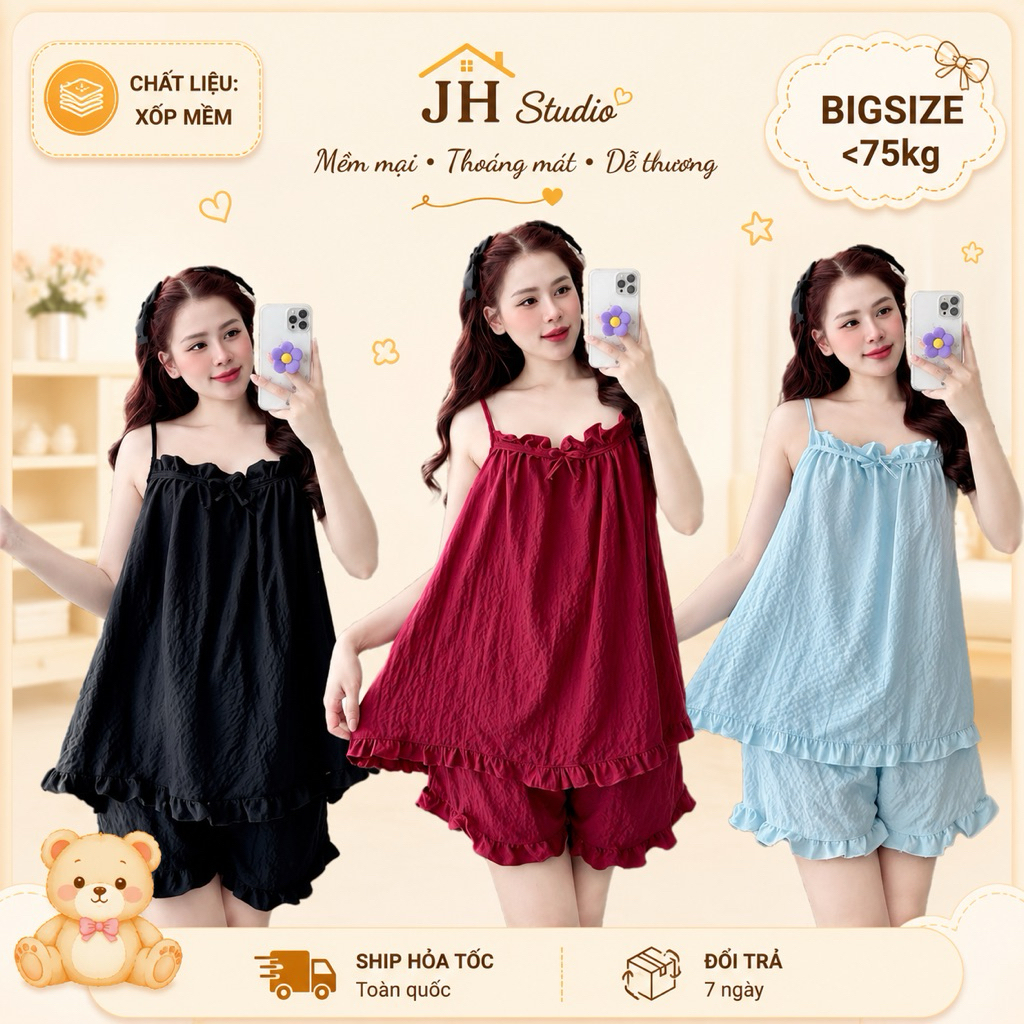[BIGSIZE 40-85kg] Đồ Ngủ 2 Dây Mặc Nhà Xinh Xắn Màu Pastel Trơn - Jerry Home