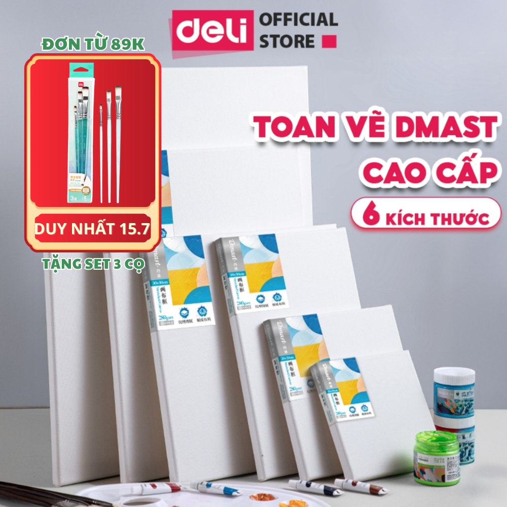 [TẶNG 3 QUÀ] Khung Tranh Vải Canvas Dmast Deli Toan Vẽ Tranh Sơn Dầu Sơn Acrylic Màu Nước Nhiều Kích