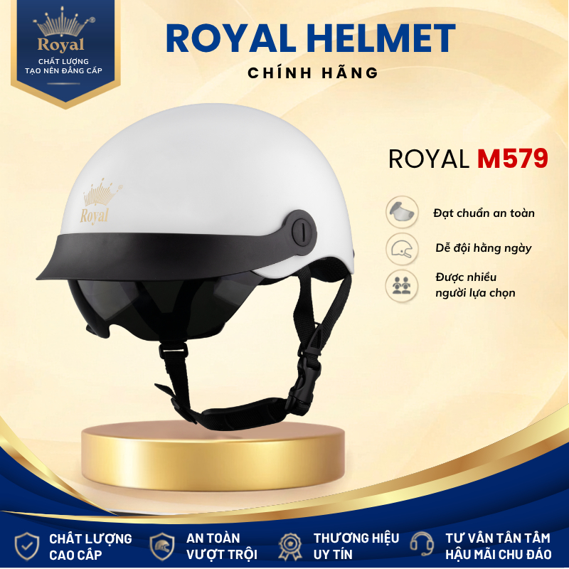 Mũ Bảo Hiểm Nửa Đầu Royal M579 Chính Hãng Kính Âm Cao Cấp Cho Nam Nữ - Nón Bảo Hiểm 1/2 Đi Xe Máy