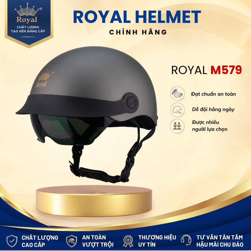 Mũ Bảo Hiểm Nửa Đầu Royal M579K Chính Hãng Có 2 Kính Râm Mát - Nón Bảo Hiểm 1/2 Nam Nữ Đi Xe Máy