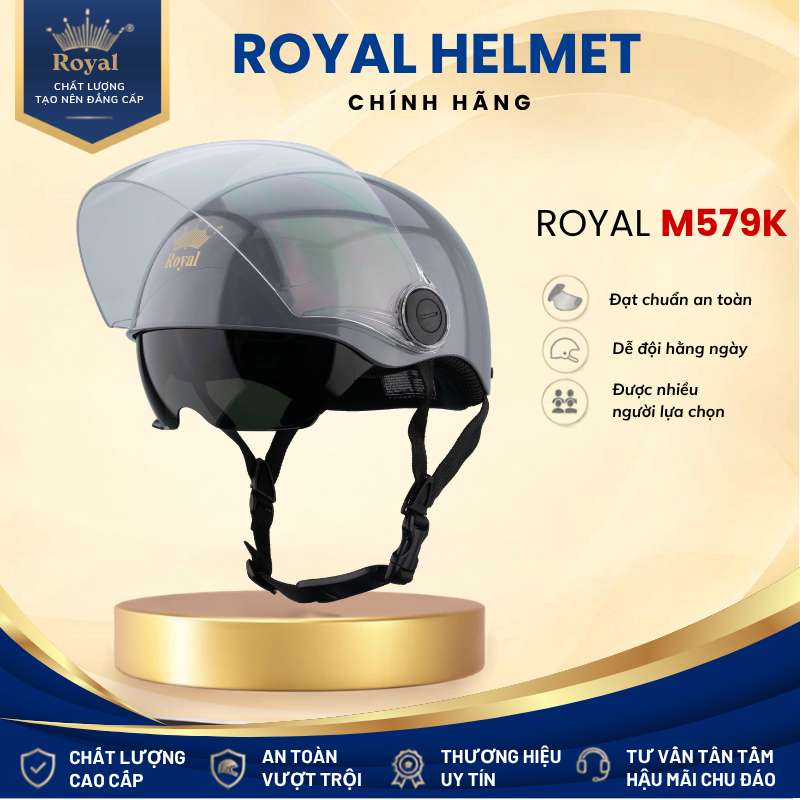 Mũ Bảo Hiểm Nửa Đầu Royal M579K Chính Hãng Kèm 2 Kính - Nón Bảo Hiểm Nam Nữ Thời Trang