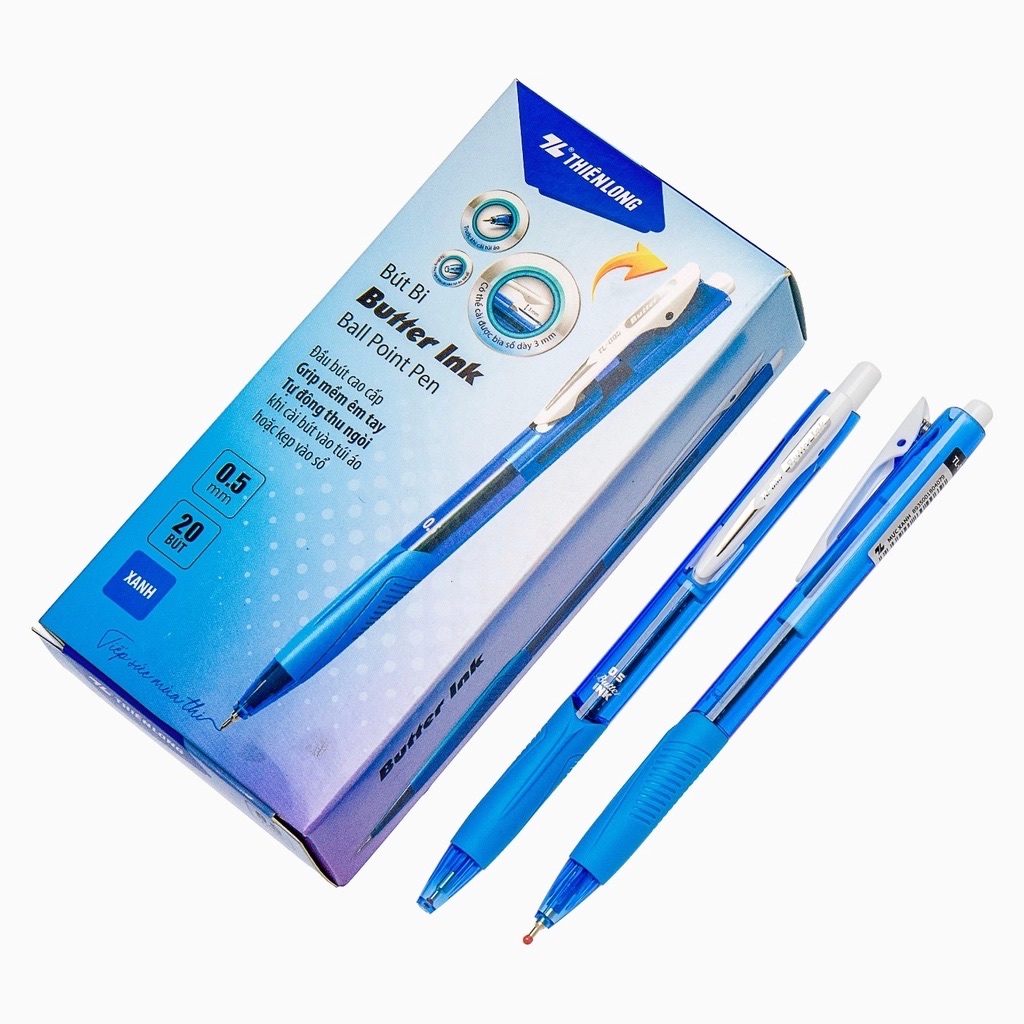[MUA NHIỀU SIÊU RẺ] HỘP 20 cây bút viết bi bấm mực khô Thiên Long TL-095 / TL095 ngòi 0.5mm chất lượ