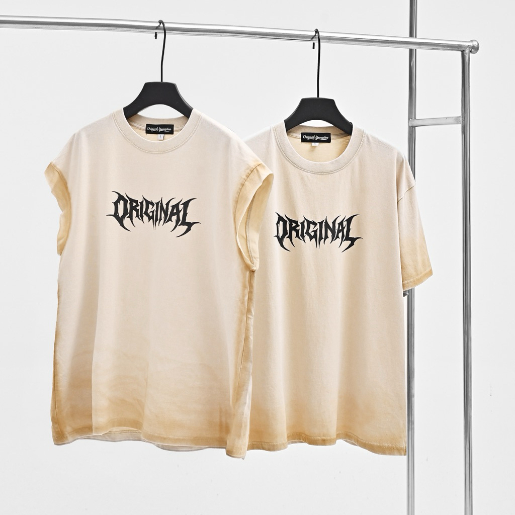 Áo Thun Ngắn Tay Cổ Tròn Và Tanktop Original Youngsters Chất Liệu Vải Wash Màu Kem In Logo Original 
