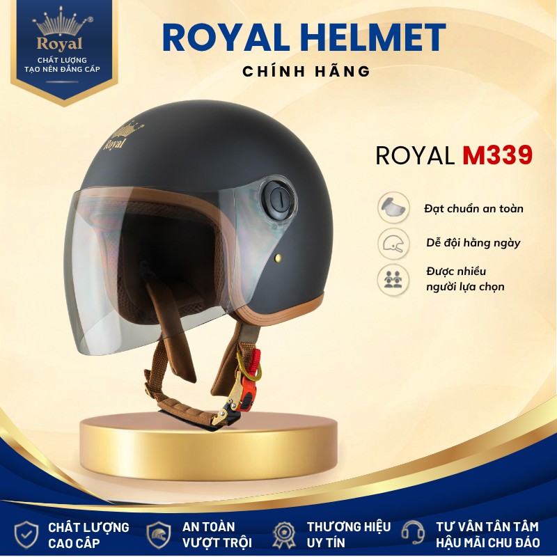 Mũ Bảo Hiểm 3/4 Royal Chính Hãng M339 Kính Dài Chắn Gió Cho Nam Nữ, Nón Bảo Hiểm Royal An Toàn