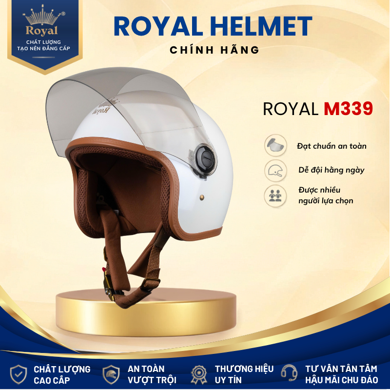 Mũ Bảo Hiểm 3/4 Royal M339 Kính Trà Chống UV - Nón Bảo Hiểm Phượt Nam Nữ Thời Trang Chính Hãng