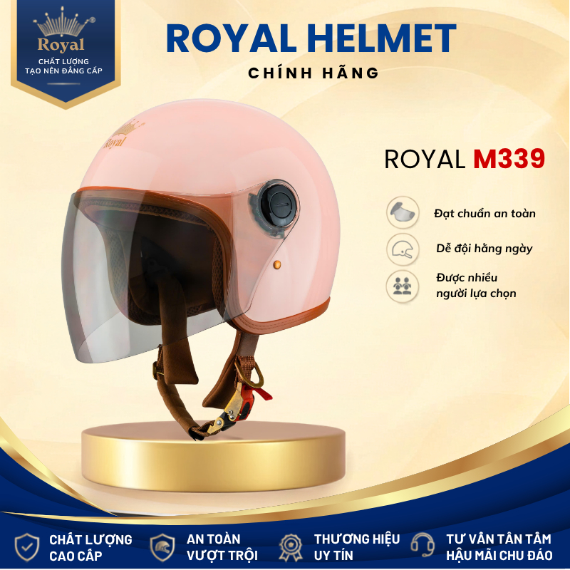 Mũ Bảo Hiểm 3/4 Royal M339 Chính Hãng - Nón Bảo Hiểm Có Kính Dài Che Full Mặt Chống Tia UV Cho Nam