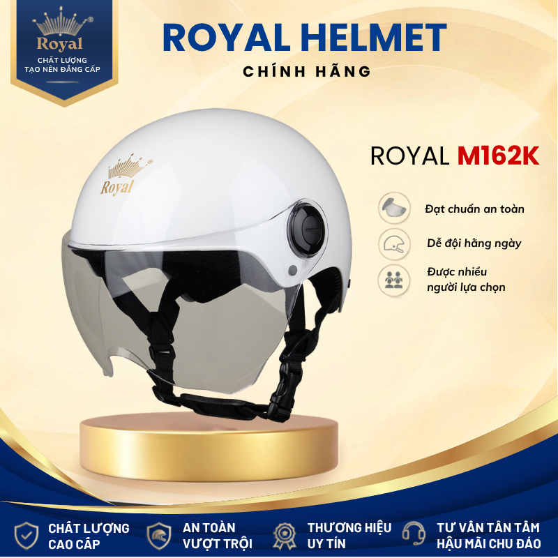 Mũ Bảo Hiểm Nửa Đầu Royal M162K Có Kính Chống Bụi - Nón Bảo Hiểm 1/2 Thời Trang Nam Nữ
