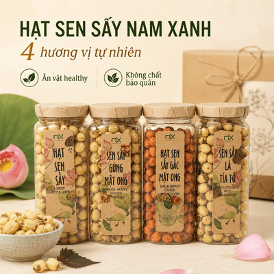 Hạt Sen Sấy Ăn Vặt Nam Xanh, Sen Đồng Tháp, Không Chất Bảo Quản, Ăn Vặt Healthy, Quà Tặng Nông Sản