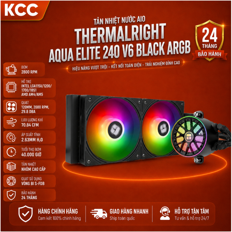 Tản nhiệt nước AIO Thermalright Aqua Elite 240 V6 ARGB – 2 Fan 120mm, hiệu năng cao, hỗ trợ Intel/AM