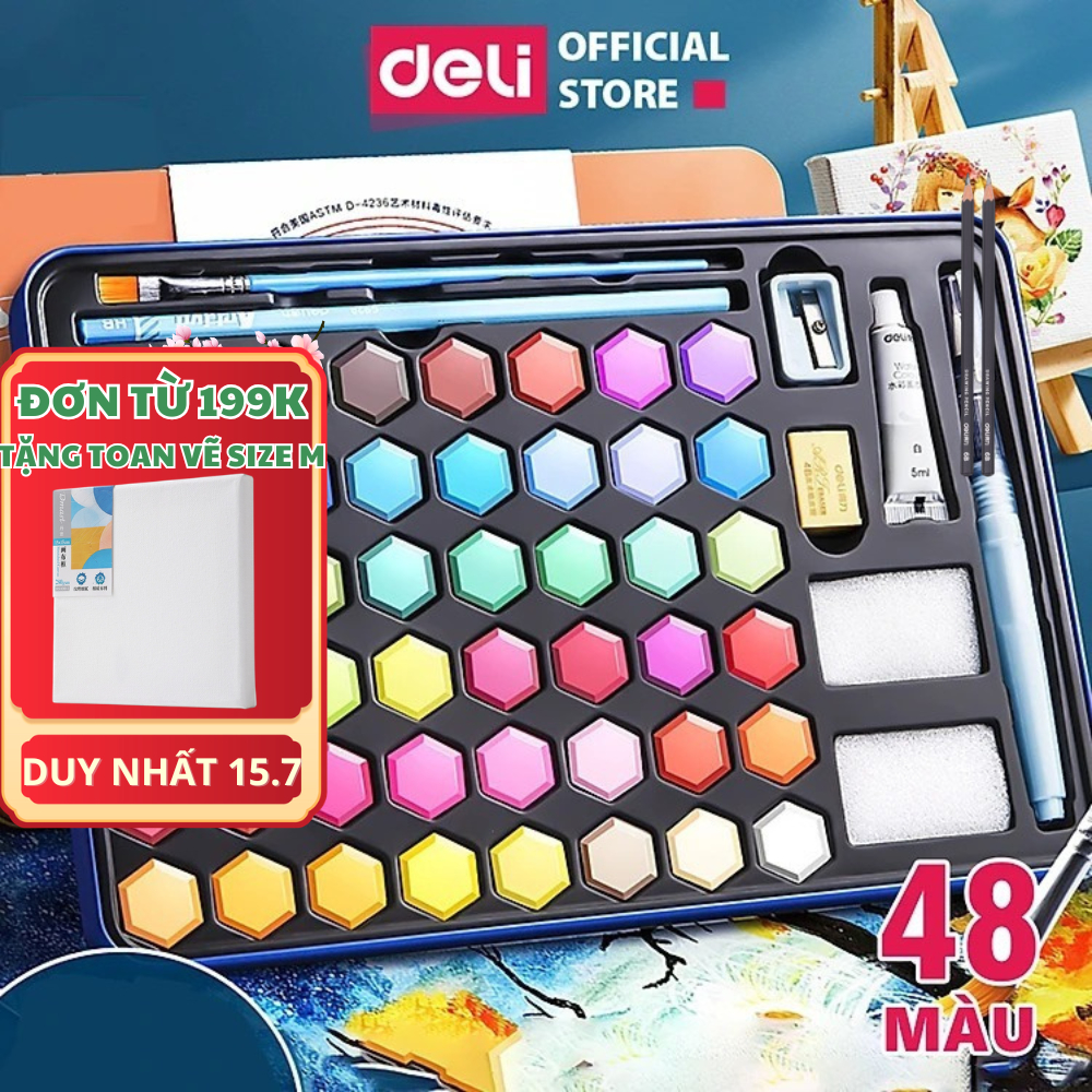 [TẶNG TOAN VẼ+DỤNG CỤ] Màu Nước Dạng Nén Kèm 8 Dụng Cụ Solid Water Color Finenolo - Cao Cấp Cho Học 