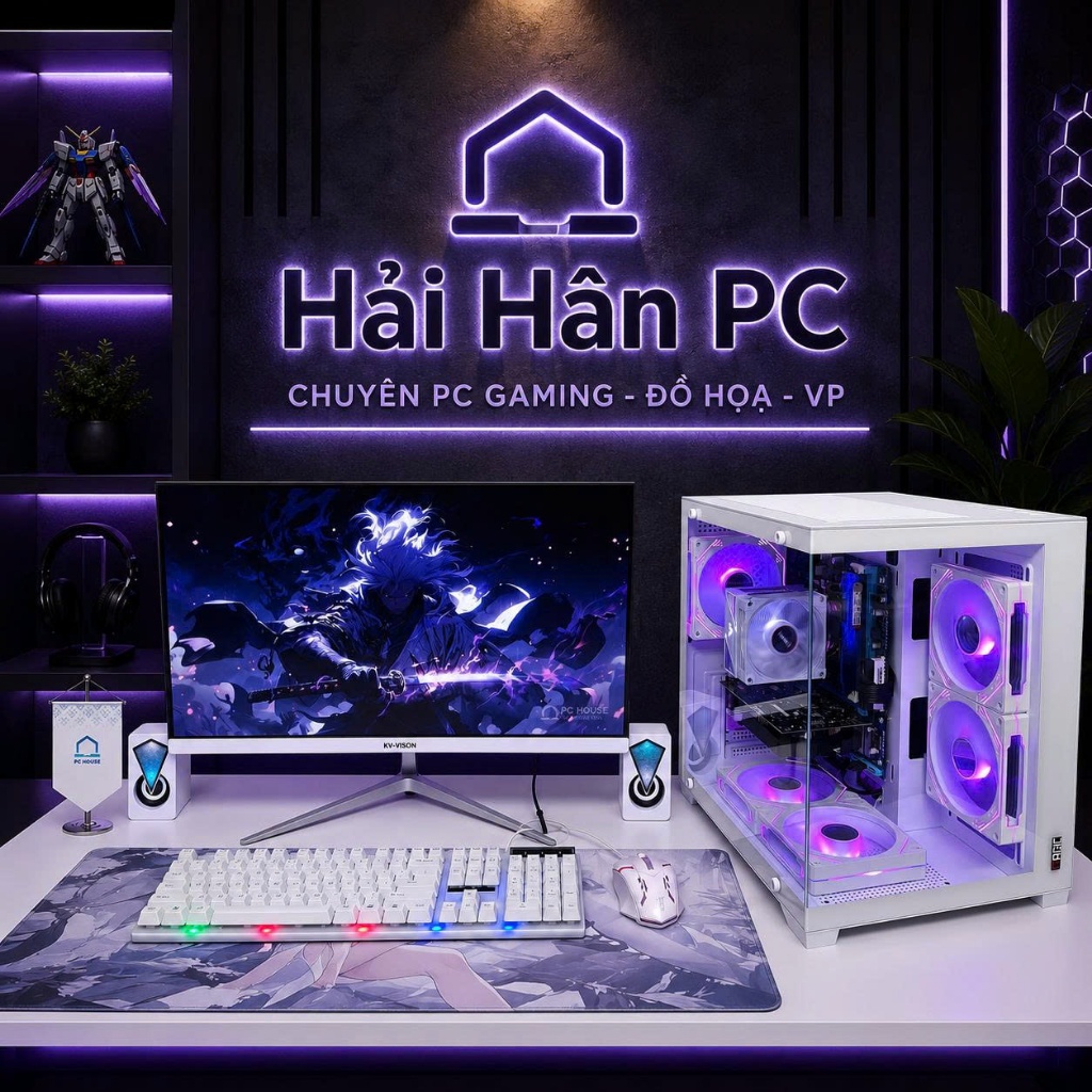 Bộ PC Gaming Case Vỏ Bể Cá Trắng RGB – Máy Tính Chơi Game / Làm Việc Full Set - Hải Hân PC MD13