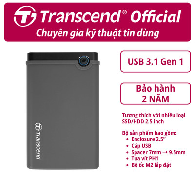 Hộp đựng / Box ổ cứng SATA III USB 3.1 Gen 1 Transcend TS0GSJ25CK3 - Bảo hành 2 năm