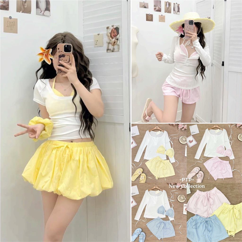 [S2.4333] Set 3 Món Đi Biển Phối Áo Thun Dài Tay - Ảnh Thật Chính Chủ PTP STORE