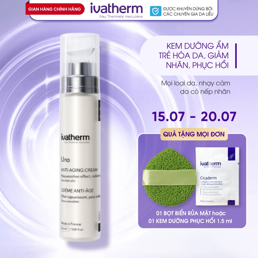 Kem dưỡng trẻ hóa Ivatherm Una giảm nhăn, phục hồi, chống lão hóa đa tầng Una Anti Aging Cream 50ml