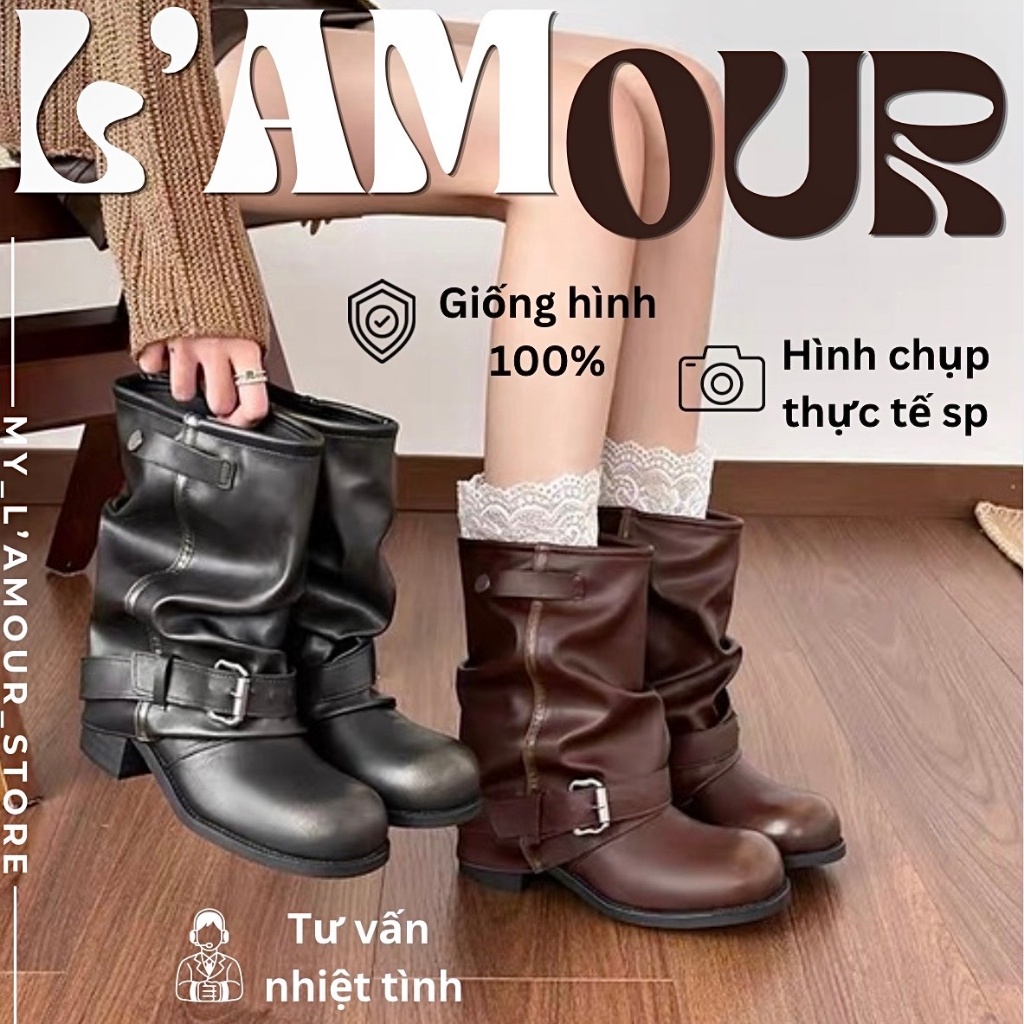 (LOẠI 1) Giày Bốt Cổ Nhún Da Mềm Khóa Cài Cá Tính Đế 5P Phong Cách Hàn Quốc Retro Y2K - Jolen Boots