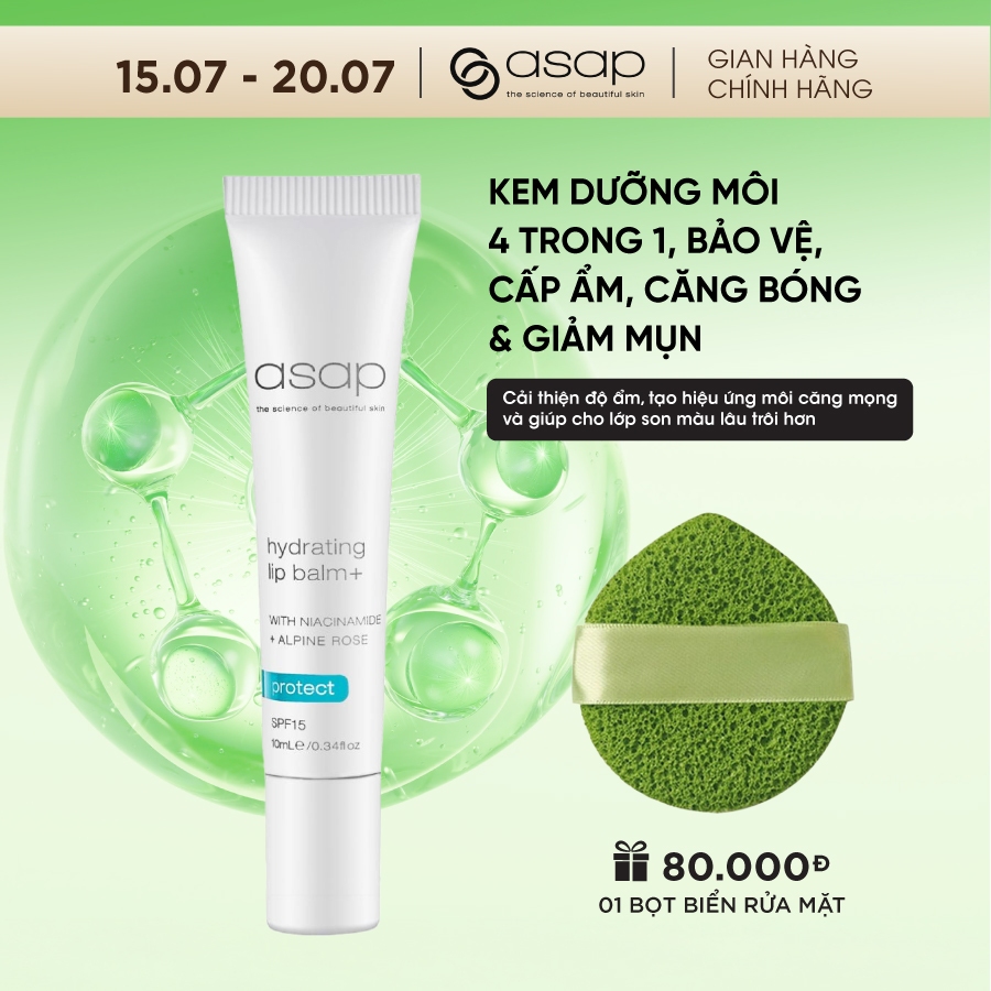 Kem dưỡng bảo vệ, làm mềm mịn môi Asap Hydrating Lip Balm SPF15+ giúp làm hồng môi 10ml