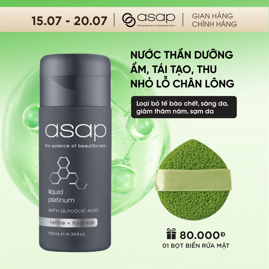 Nước thần dưỡng ẩm, tái tạo, thu nhỏ lỗ chân lông Asap Liquid Platinum giảm sạm da 130ml
