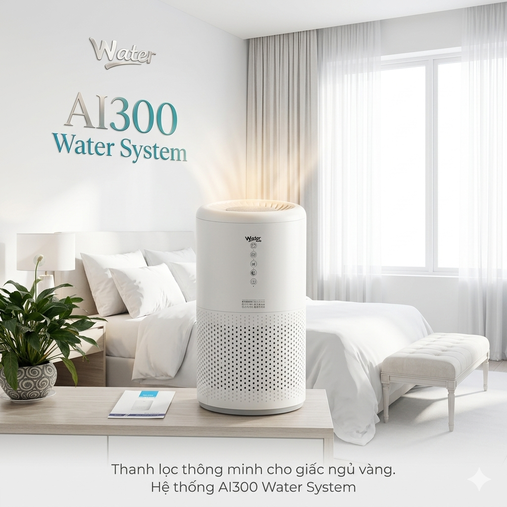 Máy lọc không khí AI300 Water System, tạo ion âm, Loa Bluetooth , đèn UV diệt khuẩn - Bảo hành 12 th
