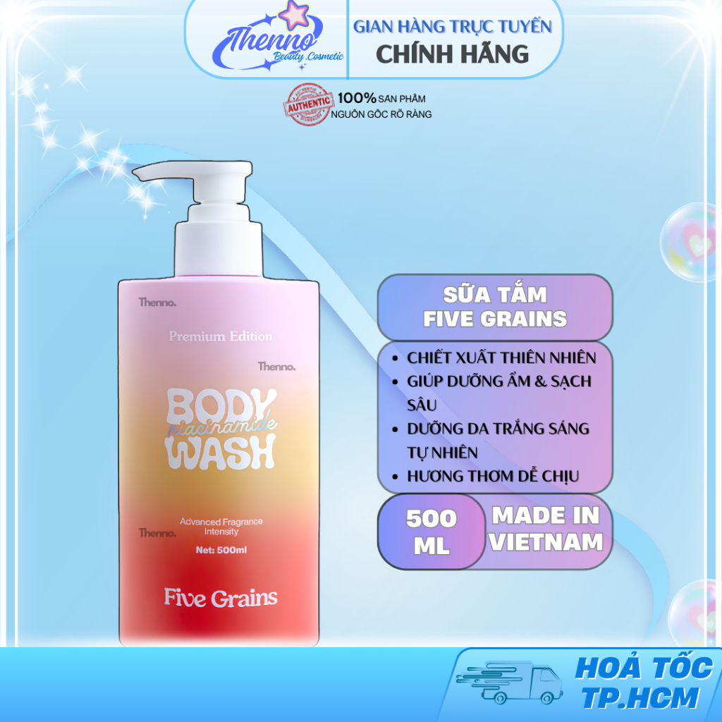 Sữa Tắm Lưu Hương Nước Hoa Cao cấp Five Grains Giúp Dưỡng Trắng Da Niacinamide 500ml