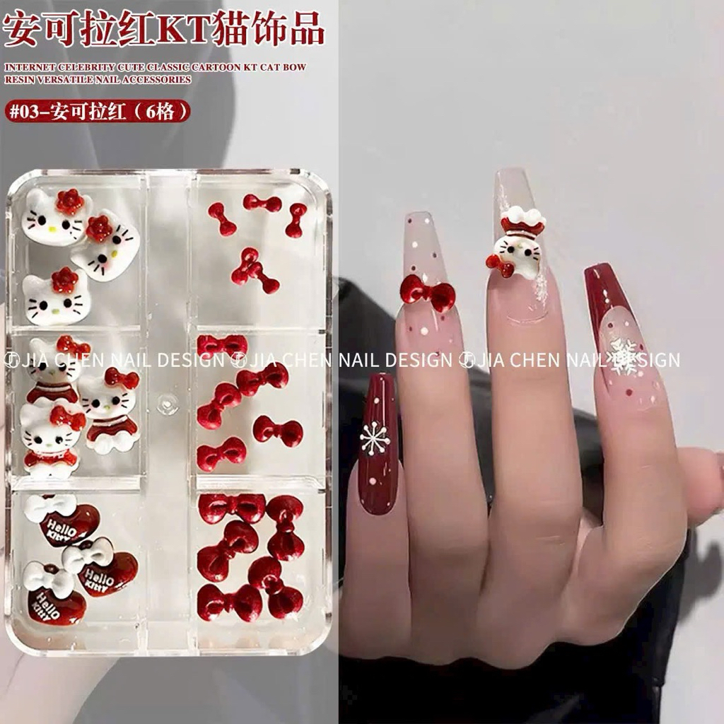 (Charm) Sét nơ kitty, charm nơ kitty 6 ô, khay kitty - mina nail