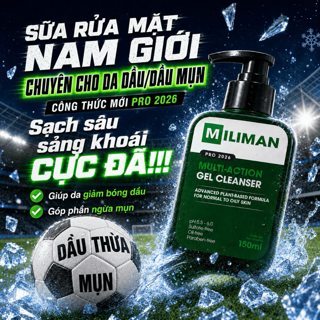 Sữa Rửa Mặt Nam Da Dầu MILIMAN 150ml - Làm Sạch Sâu, Giúp Kiểm Soát Dầu Nhờn, Hỗ Trợ Ngừa Mụn